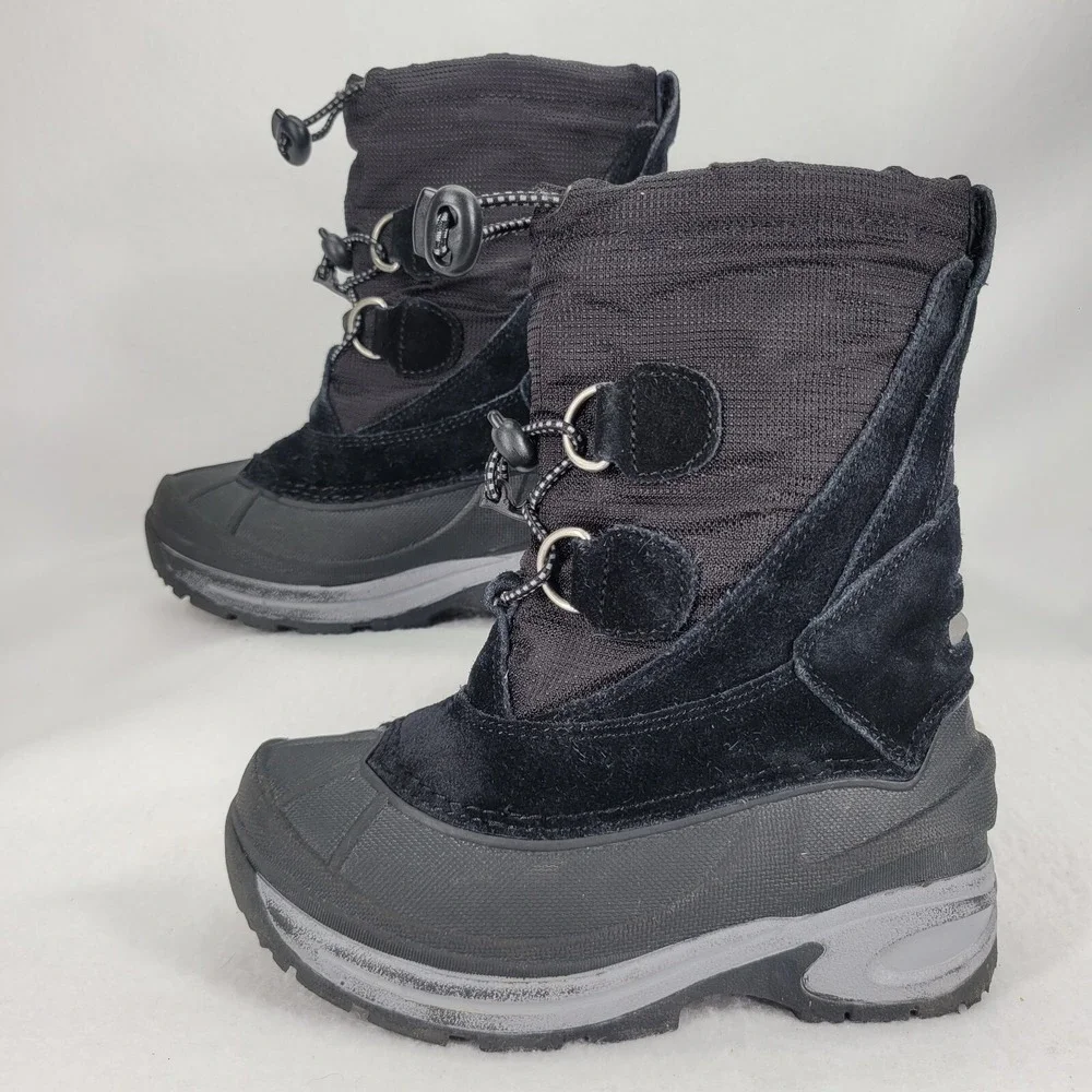 LL BEAN‎ Boots Kids 11 Insulated Snow Boots Waterproof Black Suede Ski Snow Shoe